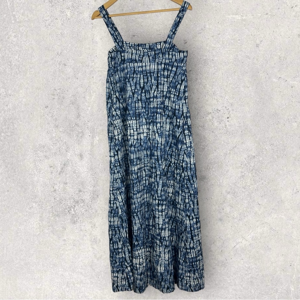 Weekend MaxMara Blue Square Neck Maxi Dress Tie Dye Size 8 Pockets Bohemian Boho